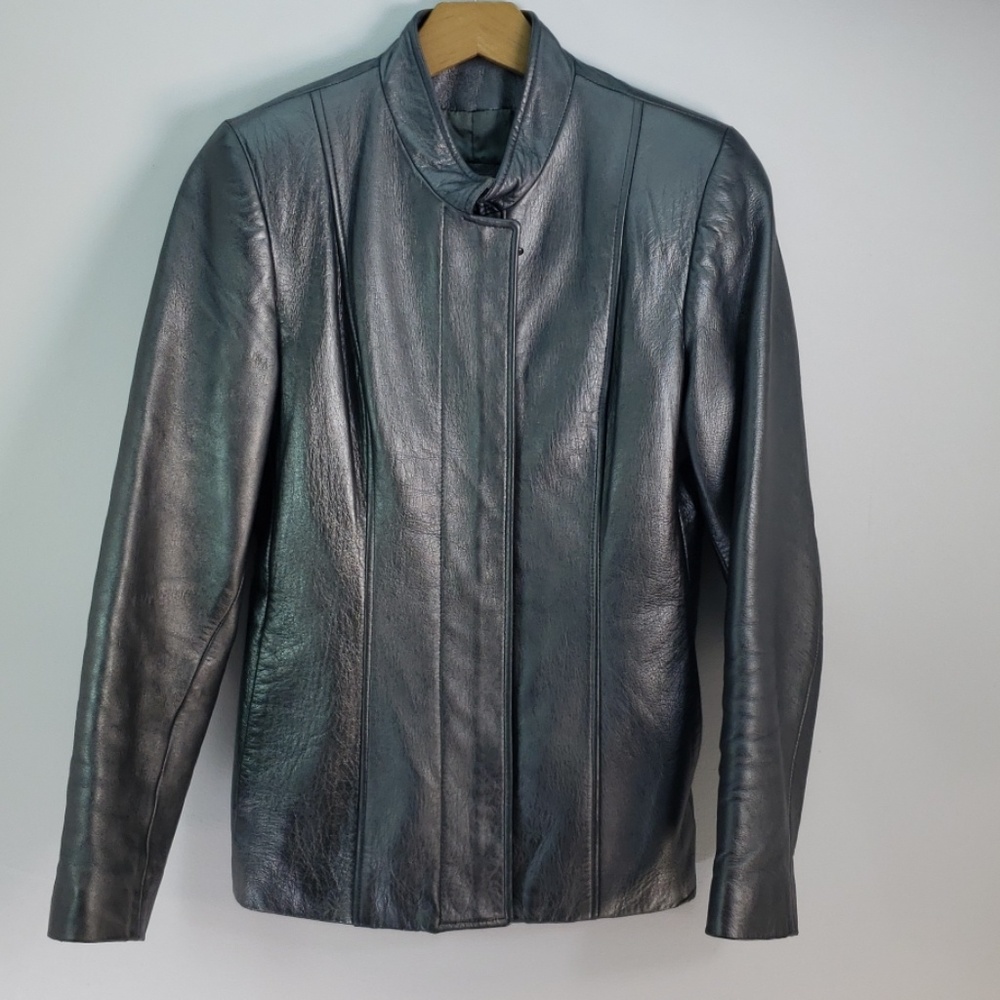 PRIVILEGE SILVER LEATHER COAT SIZE 6